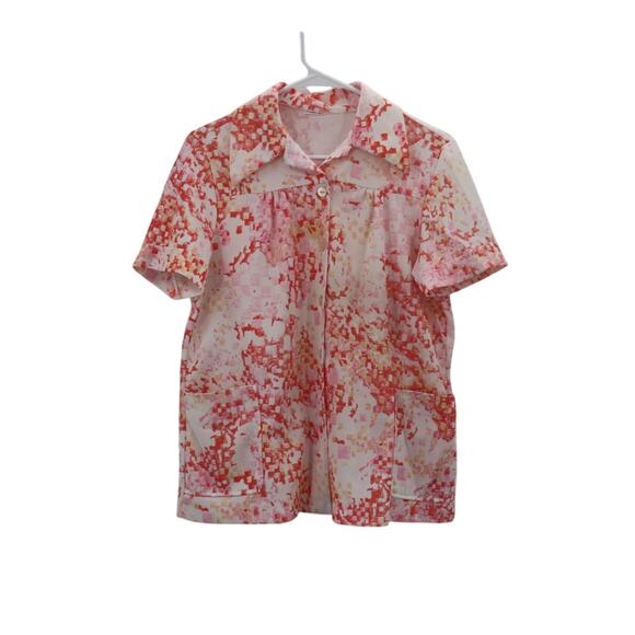 Vintage 1970s Pink Geometric Short sleeve Blouse - Picture 1 of 10